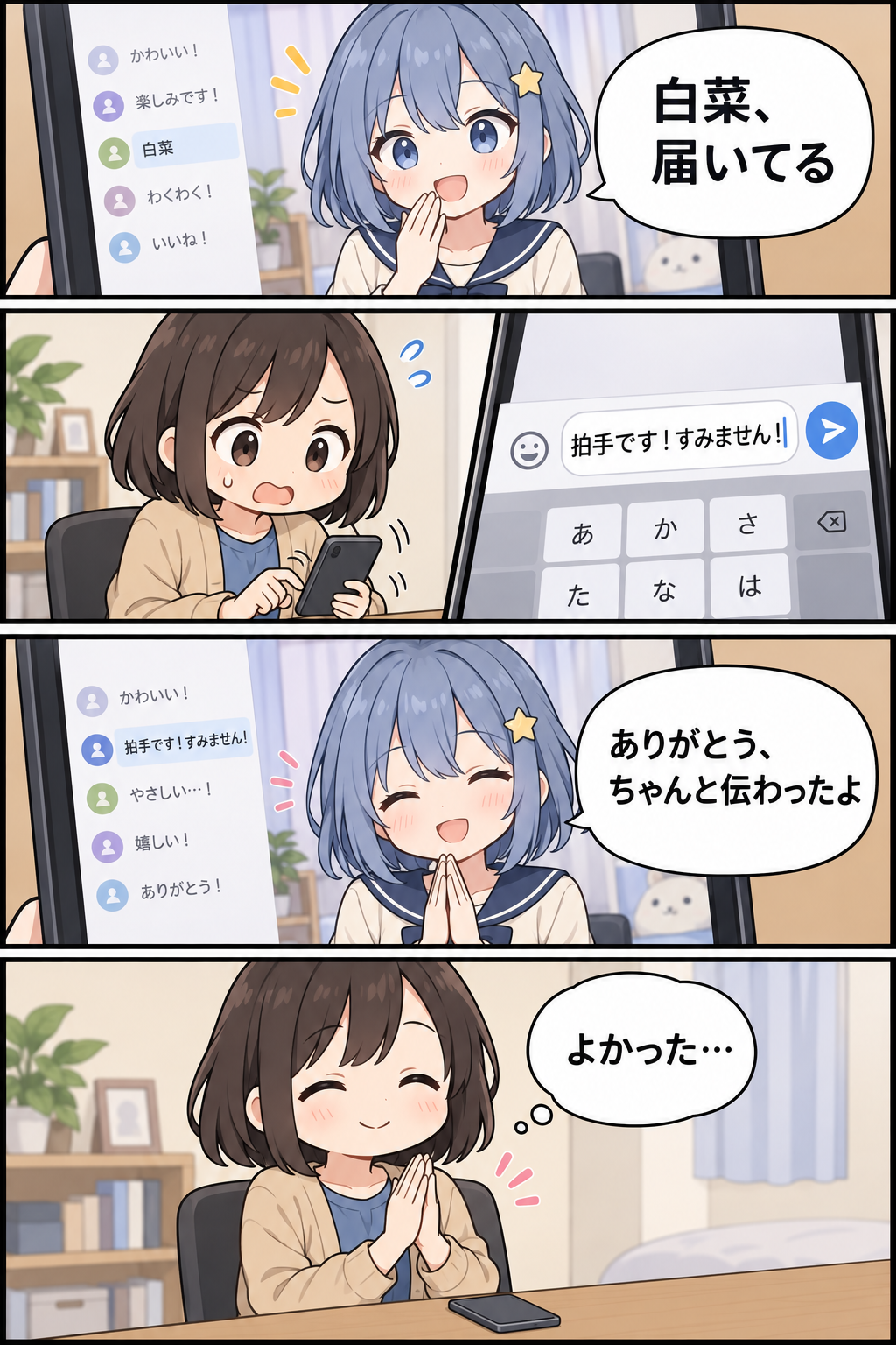 打ち間違いに気づいたVTuberが、リスナーの訂正に優しく応じる4コマ漫画