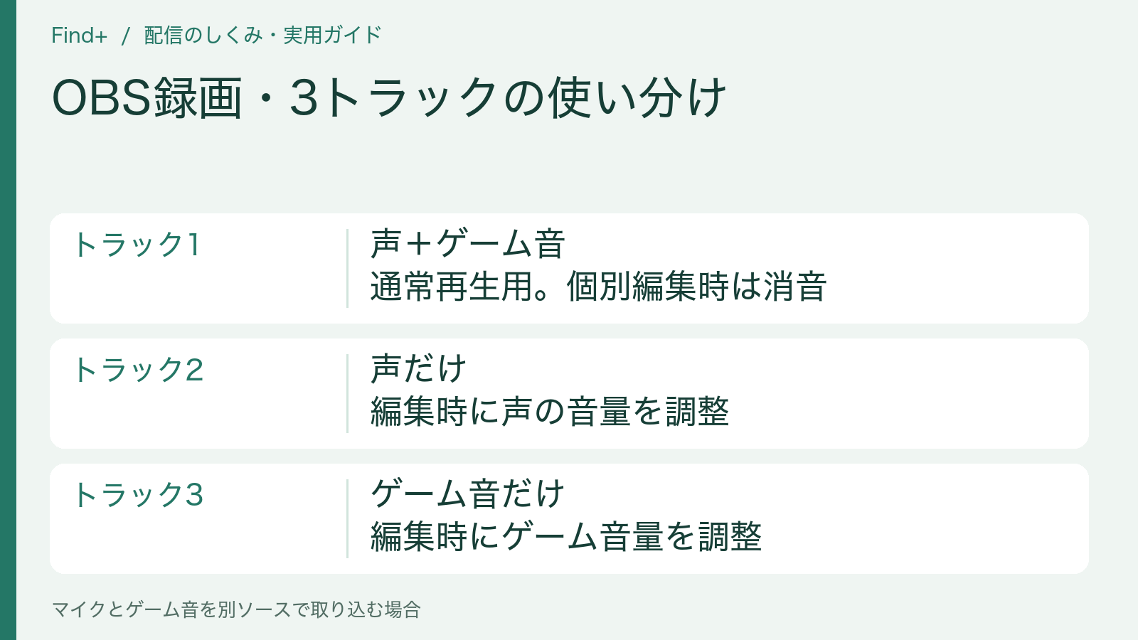 OBS録画・3トラックの使い分け